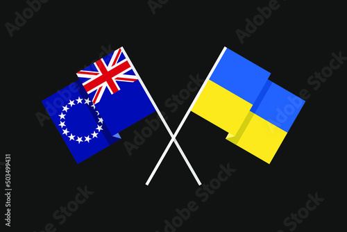 Flags of the countries of Ukraine and the Cook Islands (New Zealand, Pacific Ocean, Polynesia) in national colors. Help and support from friendly countries. Flat minimal graphic design.