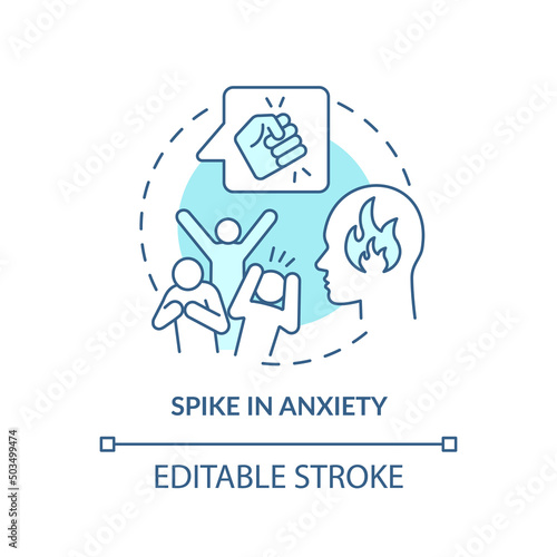 Spike in anxiety turquoise concept icon. Increasing of distress. Behavioral trend abstract idea thin line illustration. Isolated outline drawing. Editable stroke. Arial, Myriad Pro-Bold fonts used