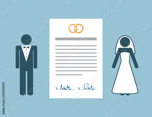 marriage contract info graphic with married couple pictogram