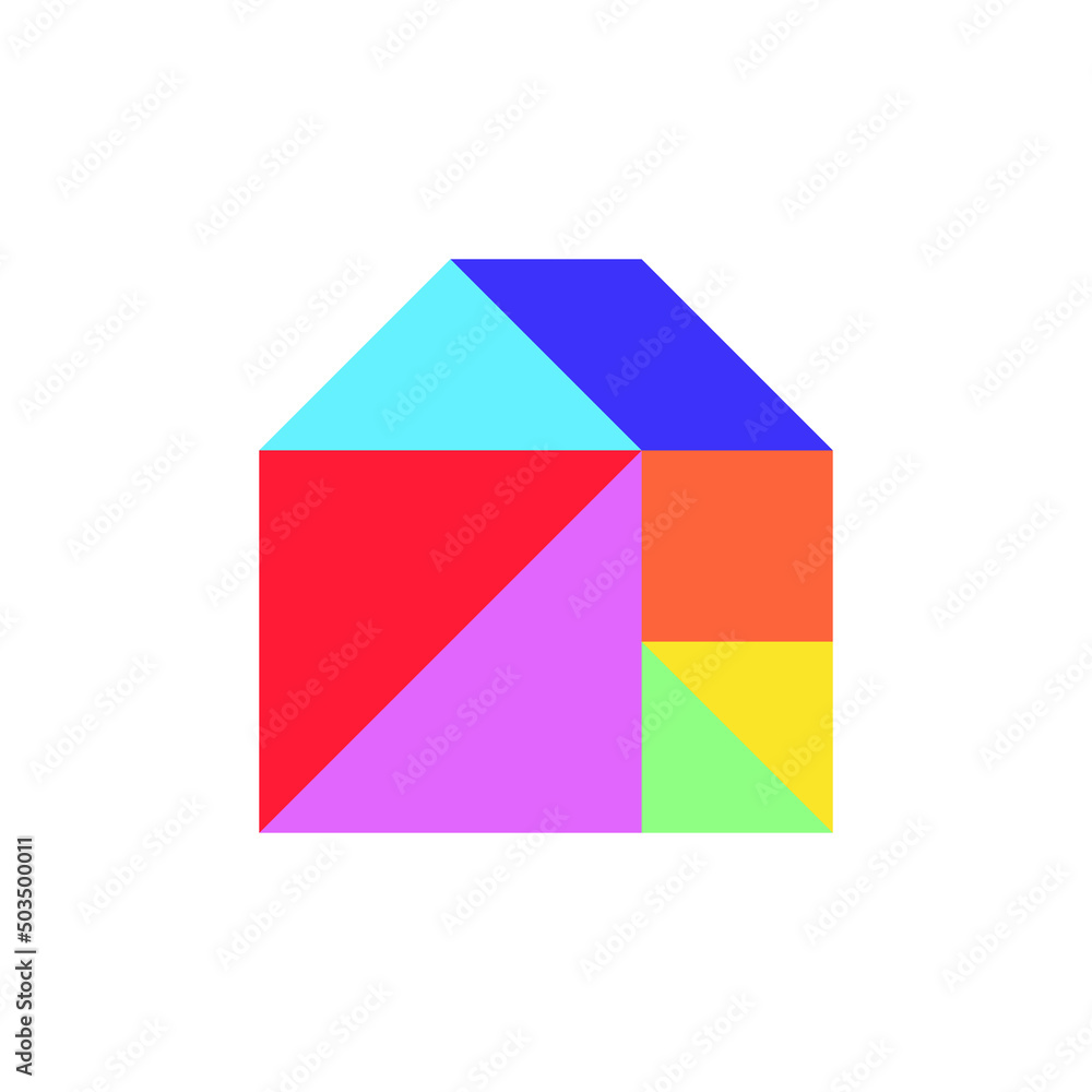 Color tangram puzzle in home shape on white background (Vector) Color tangram puzzle in home shape on white background (Vector)