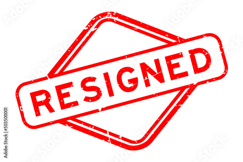Grunge red resigned word rubber seal stamp on white background