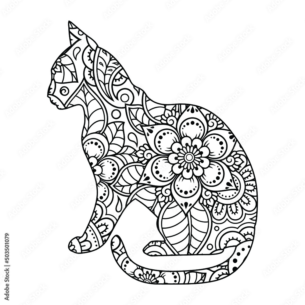 Mandala Cat Coloring Page For Kids Stock Vector | Adobe Stock