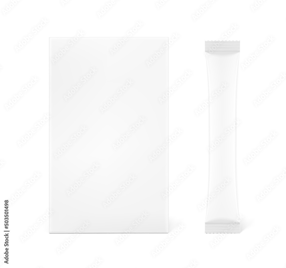 Universal blank cardboard box with stick mockup. Frontal view. Vector illustration isolated on white background. Can be use for food, medicine, cosmetic and etc. EPS10.