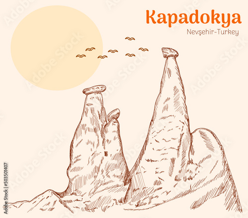 Cappadocia - nevsehir turkey. hand drawing vector illustration  photo