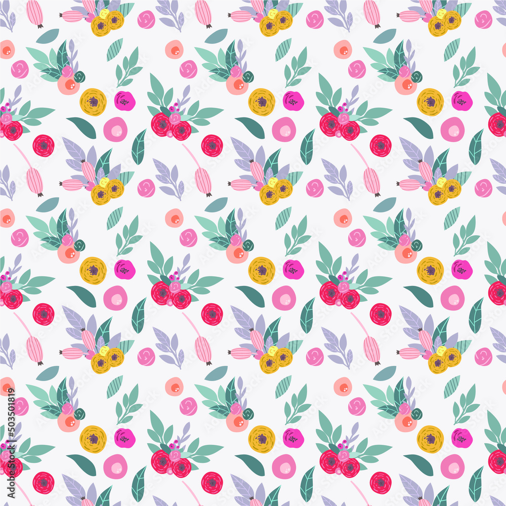 seamless pattern with color flower and leaves elements seamless pattern with color flower and leaves elements