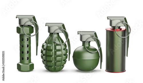 Εκτύπωση καμβά Different hand grenades on white background