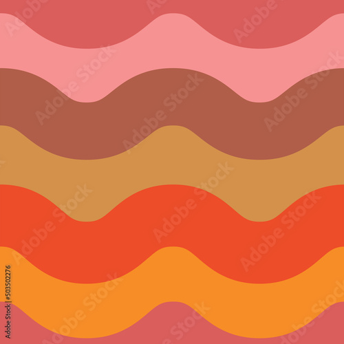 Abstract retro 70s wave seamless pattern in pink, red, orange and brown. For backgrounds, textile , poster and wallpaper 