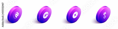 Set Isometric Eclipse of the sun, Pisces zodiac, Gemini and Old magic key icon. Vector