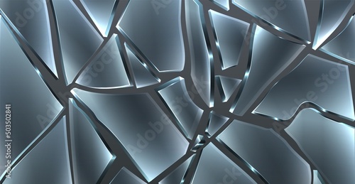 Broken glass frame. Crashed window transparent pieces. Realistic sharp shards. Damaged fragments. Shattered mirror parts. Windshield surface destruction. Vector abstract background