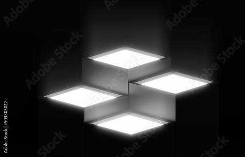 box opening with rays of light, high contrast image. 3d render