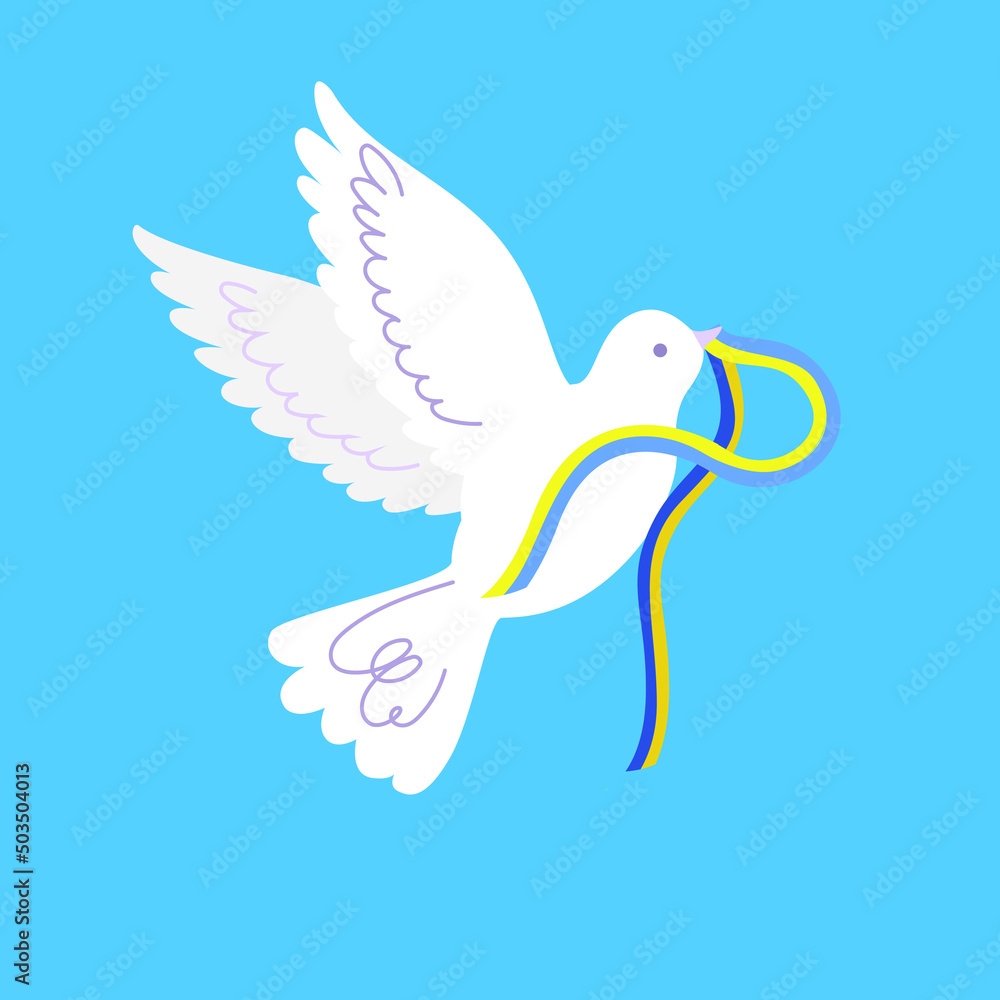Obraz premium A dove with a Ukrainian flag. Support Ukraine. 