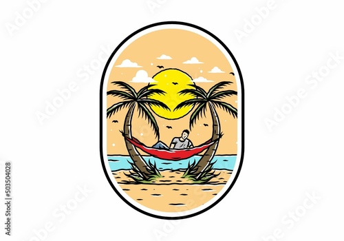 Relax on hammock on the beach illustration