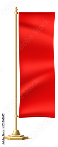 Long vertical red banner. Realistic classic flag
