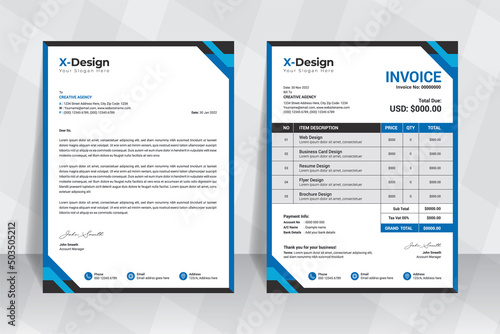 Corporate business letterhead and invoice template, business branding identity design template
