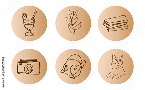 set of highlight cover icons for social media stories, lifestyle. vector illustration