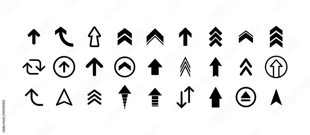 Arrows vector collection. Set of arrow pictogram variations. Simple icons.