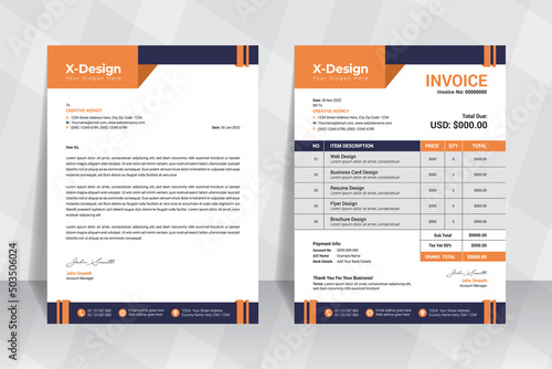 Corporate business letterhead and invoice template, business branding identity design template