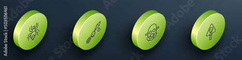 Set Isometric line Poisonous spider, the arrow, Gas mask and Bones and skull icon. Vector