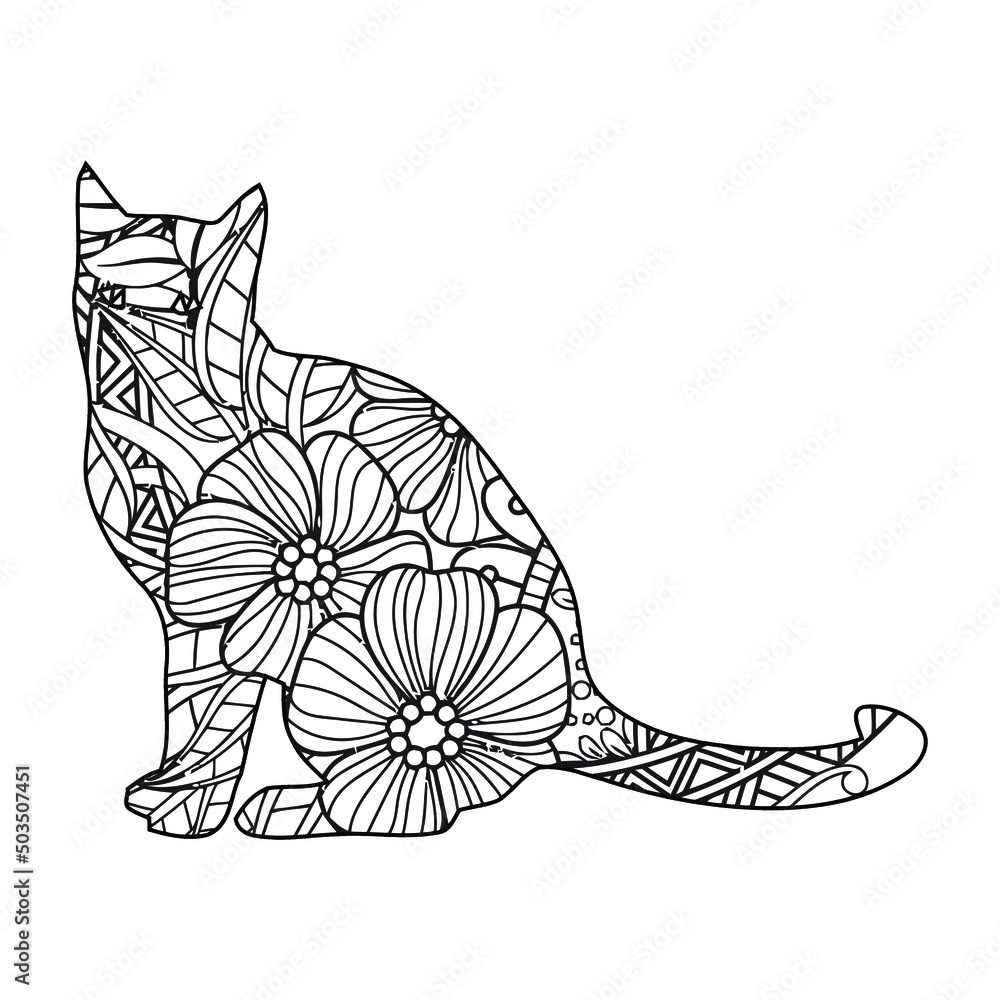 Mandala Cat Coloring Page For Kids Stock Vector | Adobe Stock