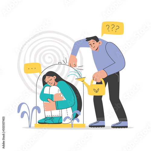 Loneliness and depression. Help a sad woman who is in crisis, mental health problems. mental health. Vector flat illustration