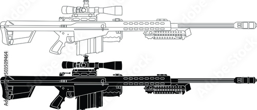 Canvas Print Barrett M82  sniper rifle,Coloring page and colorful clipart character