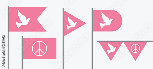 Flag of Pigeon with symbol of Peace. International Peace Day, Pink flag, Vector EPS.10