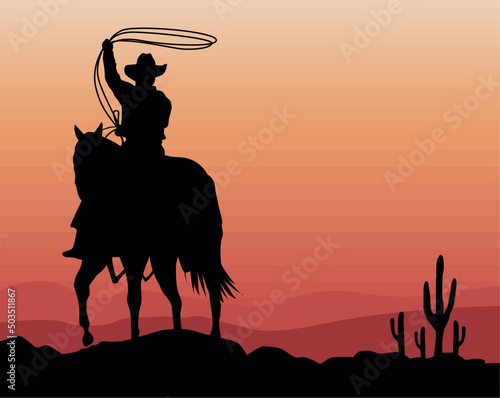 Papier peint cowboy lassoing with cactus