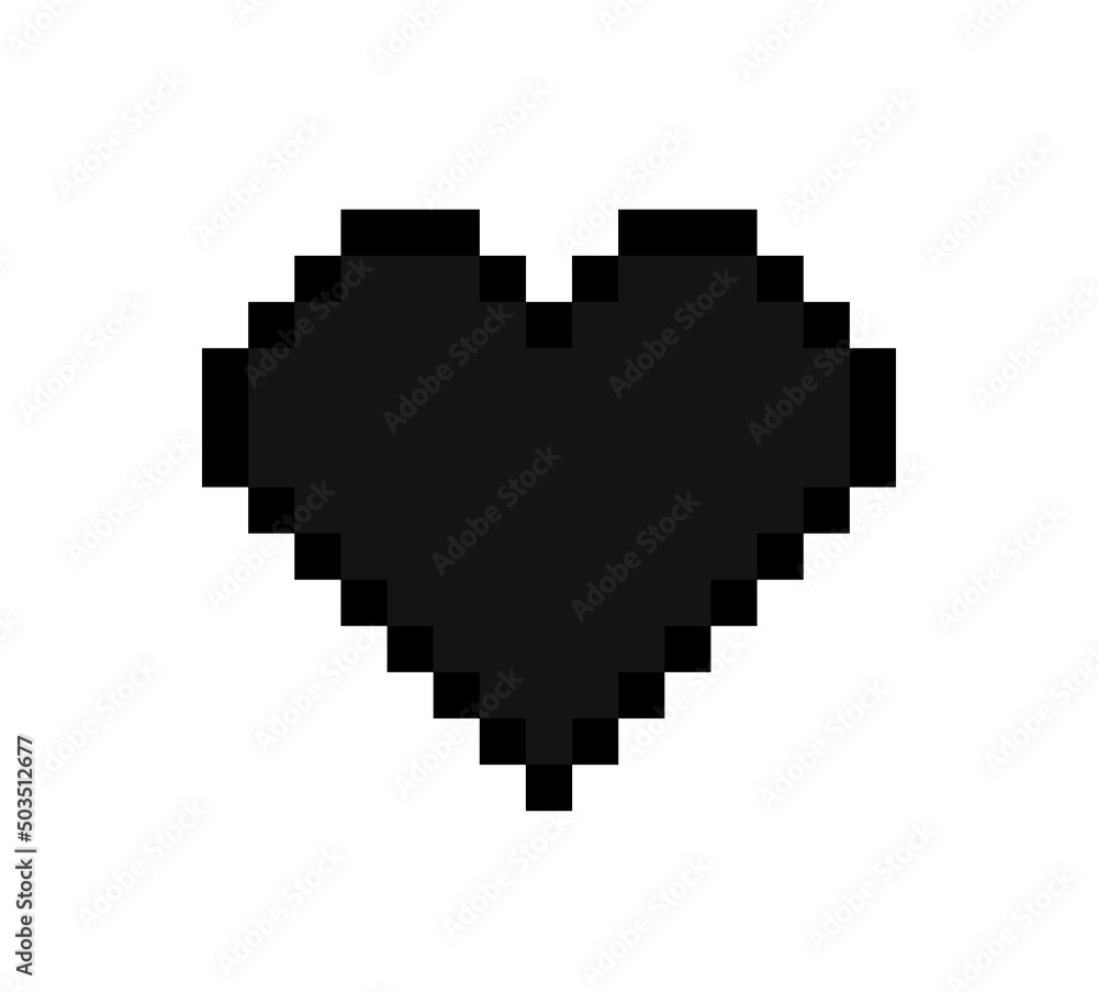 Pixel heart. Pixel heart icon for 8 bit game. Digital art for computer game. Black icon for love, gamer and hearth. Symbol for health, interface and video. Vector Pixel heart. Pixel heart icon for 8 bit game. Digital art for computer game. Black icon for love, gamer and hearth. Symbol for health, interface and video. Vector