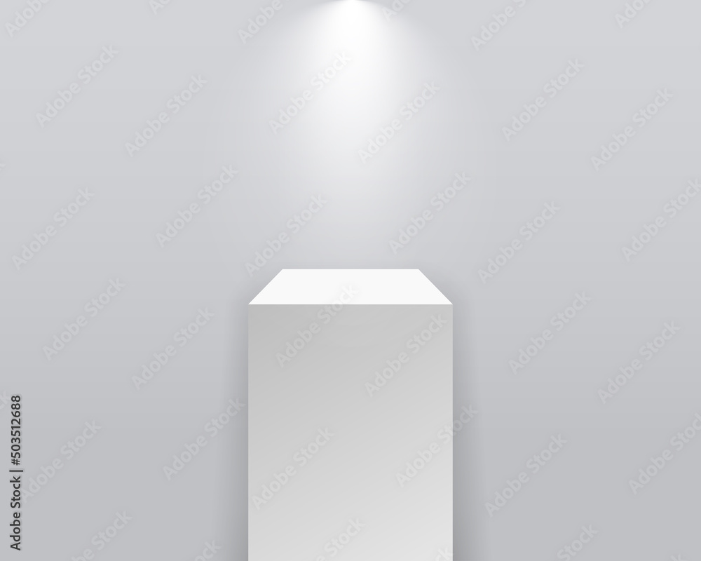 Pedestal podium. White stand platform. 3d pillar with stage and