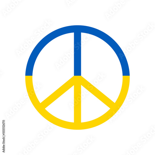 Peace sign of ukraine. Peace, happy and love symbol. Icon of ukraine flag. Ukraine flag for stop war. Sign isolated on white background. Stop russian agression. Vector
