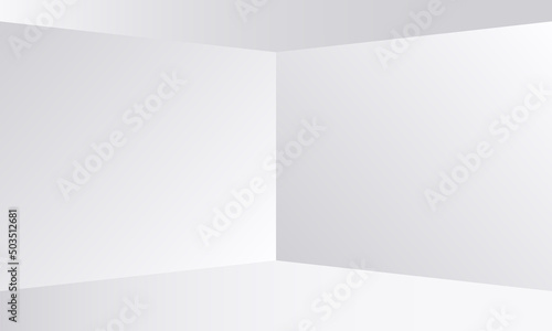 Corner, wall, floor and ceiling of room. 3d room. White empty background with corner floor and ceiling. Blank space with shadow for studio, office and exhibition. Vector