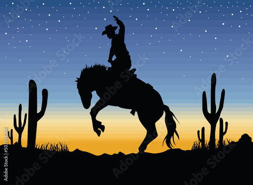 Valokuvatapetti cowboy with cactus silhouette