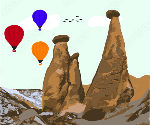 Cappadocia - nevsehir turkey. hand drawing vector illustration