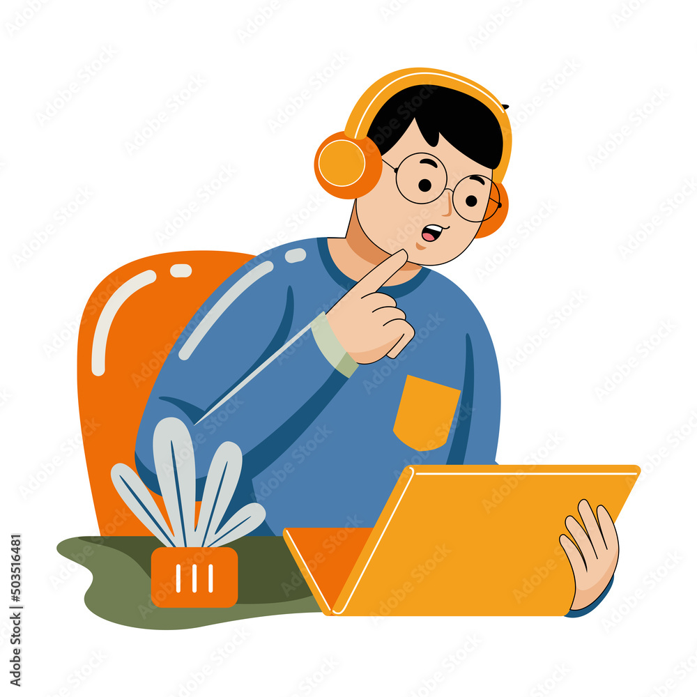 Man working with laptop in flat design style Man working with laptop in flat design style