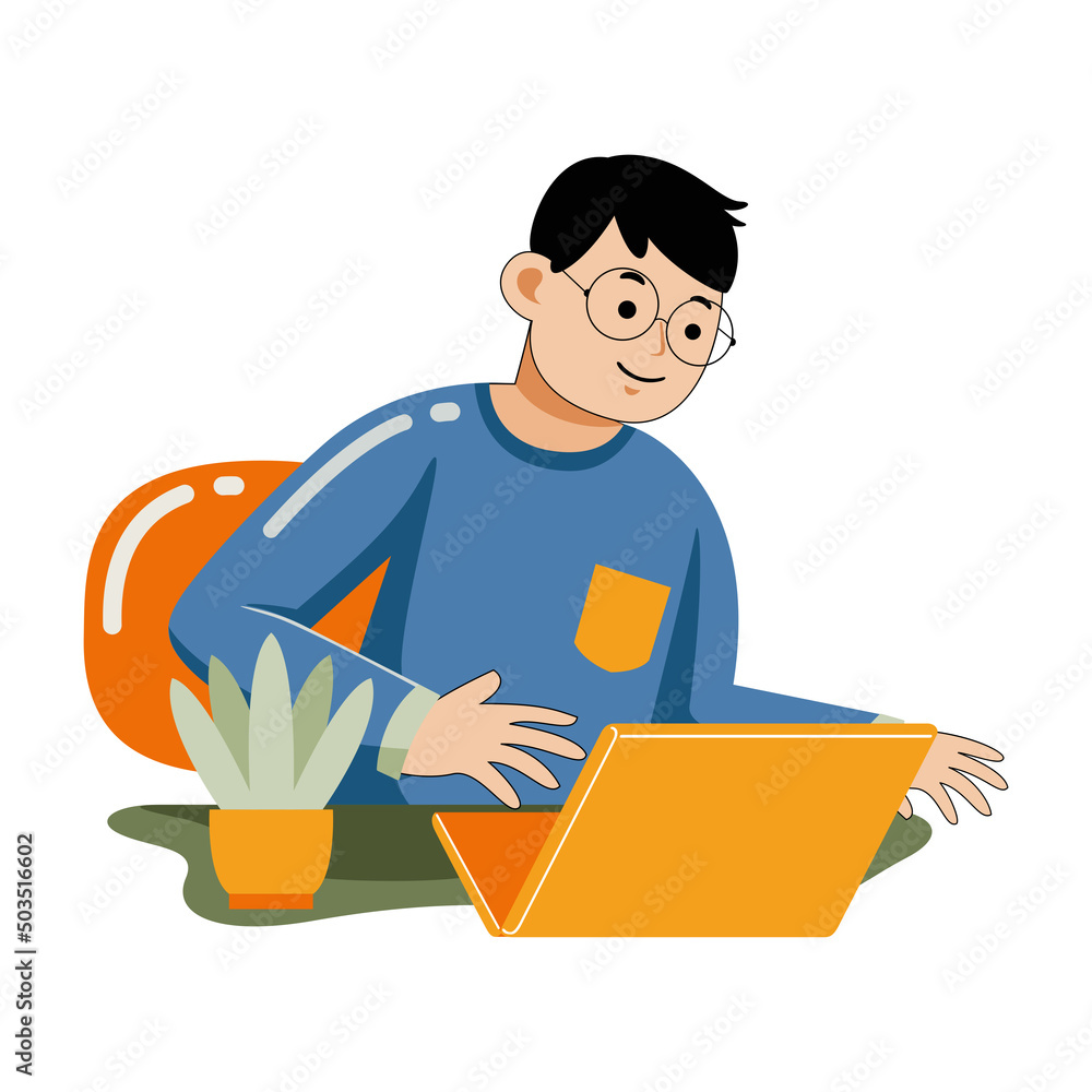 Man working with laptop in flat design style Man working with laptop in flat design style