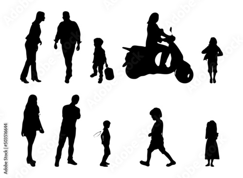 Vector silhouettes, Outline silhouettes of people, Contour drawing, people silhouette, Icon Set Isolated, Silhouette of sitting people, Architectural set	
