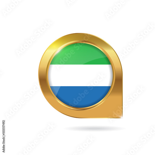 Flag of Sierra Leone, location map pin, pointer flag, button with the reflection of light and shadow, gold frame, Icon country. Realistic vector illustration on white background. Free Download Flag of Sierra Leone, location map pin, pointer flag, button with the reflection of light and shadow, gold frame, Icon country. Realistic vector illustration on white background. - GFXLoad