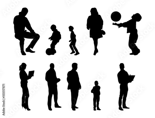 Vector silhouettes, Outline silhouettes of people, Contour drawing, people silhouette, Icon Set Isolated, Silhouette of sitting people, Architectural set	