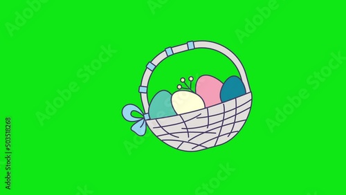 4k video of cartoon Easter basket design with eggs.