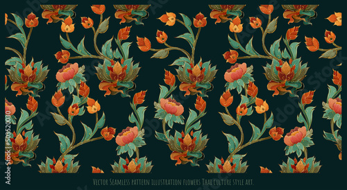 Vector Seamless pattern illustration flowers Thai culture style art