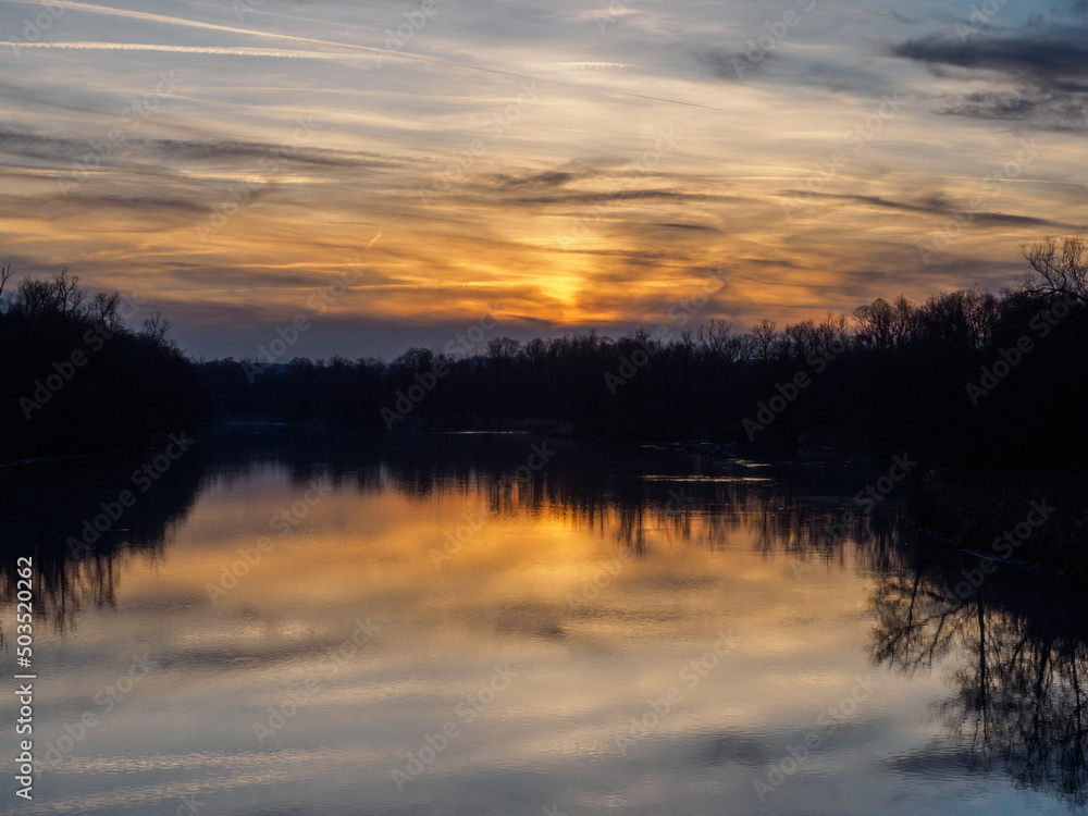 Golden sunset over river Golden sunset over river
