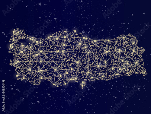 Glowing map of Turkey on the night sky