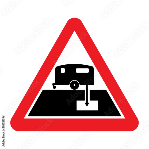 Dumping station for caravan sign. Vector illustration of red triangle warning sign with RV camper motorhome sewage dump station. Caution sewage dump station in camping site.