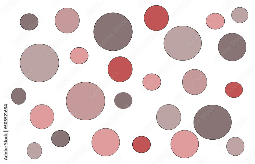 Abstract pattern of large and small circles of red, pink and gray colors on a white background.Circles of different sizes that create a seamless background.An interesting design solution.modern design