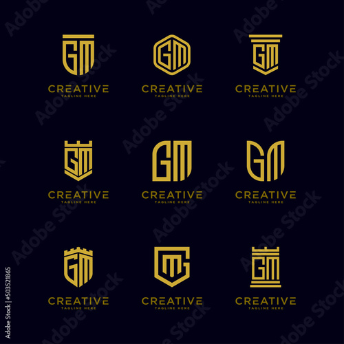 Template Set initial letters of the GM logo icon. -Vector