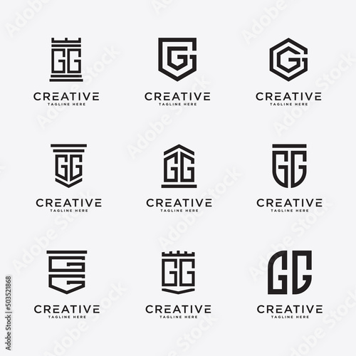 Template Set initial letters of the GG logo icon. -Vector