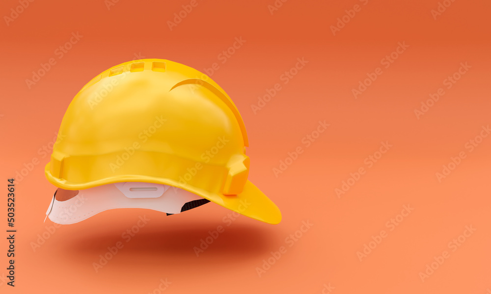 3d illustration, plastic safety helmet, orange background copy space 3d rendering. 3d illustration, plastic safety helmet, orange background copy space 3d rendering.