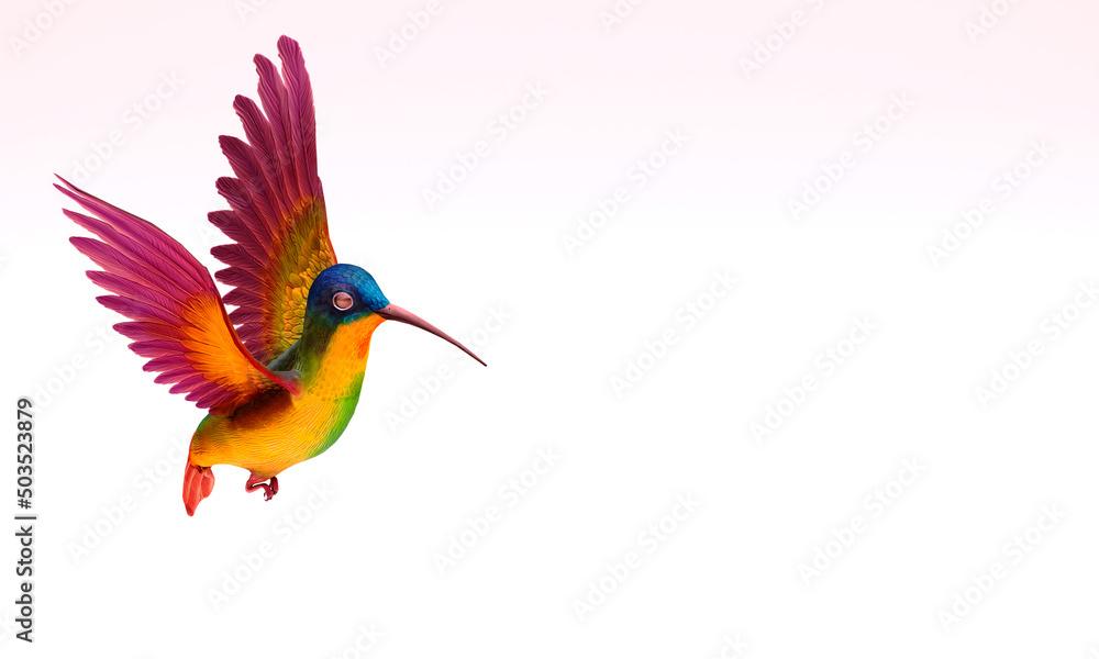 Obraz premium 3d image, hummingbird isolated, on white background, copy space, 3d rendering