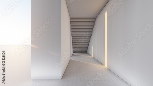 Interior background empty room with geometric elements 3d rendering