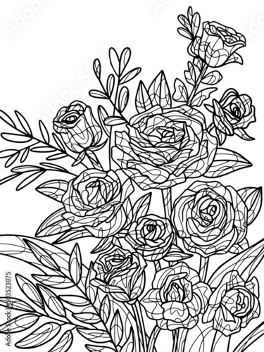 Wallpaper Mural Magic bouquet of roses isolated. Coloring book antistress for children and adults. Torontodigital.ca